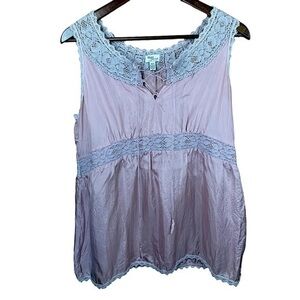 Mimi Maternity Silk Top Size Large Mauve Sleeveless V Neck w/ Tie & Embroidery